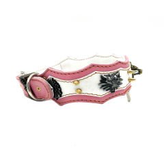 Pink-White ''Dragon Head'' Leather Dog Collar