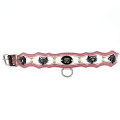 Pink-White ''Dragon Head'' Leather Dog Collar