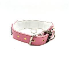 Pink-White ''Dragon Head'' Leather Dog Collar
