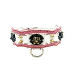 Pink-White ''Dragon Head'' Leather Dog Collar