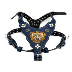 Navy Blue ''Hercules'' Lion Head Leather Dog Harness