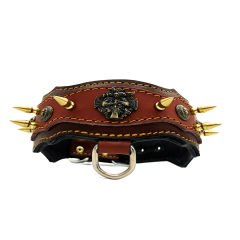 Brown ''Athena'' Spiked Leather Dog Collar