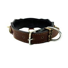 Brown ''Athena'' Spiked Leather Dog Collar