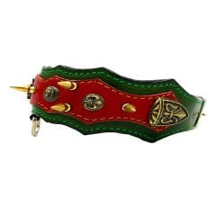 Red-Dark Green ''Athena'' Spiked Leather Dog Collar