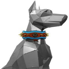 Blue-Brown ''Athena'' Spiked Leather Dog Collar