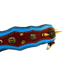 Blue-Brown ''Athena'' Spiked Leather Dog Collar
