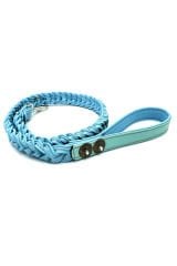 Blue Braided Leather Dog Leash