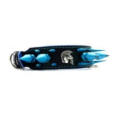 Black-Blue American Bully Head Big Spiked Handmade Leather Dog Collar