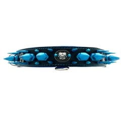 Black-Blue American Bully Head Big Spiked Handmade Leather Dog Collar