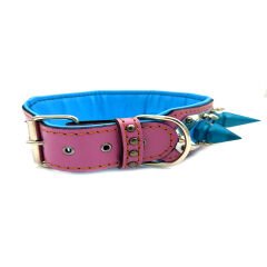 Pink-Blue Special Design Big Spiked Handmade Leather Dog Collar
