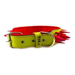 Yellow-Pink Spiked Medusa Head Handmade Leather Dog Collar Necklace