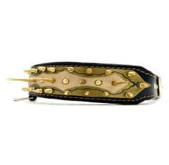 Black-Gold Tones Special Design Handmade Spiked Leather Dog Collar Necklace