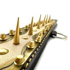 Black-Gold Tones Special Design Handmade Spiked Leather Dog Collar Necklace