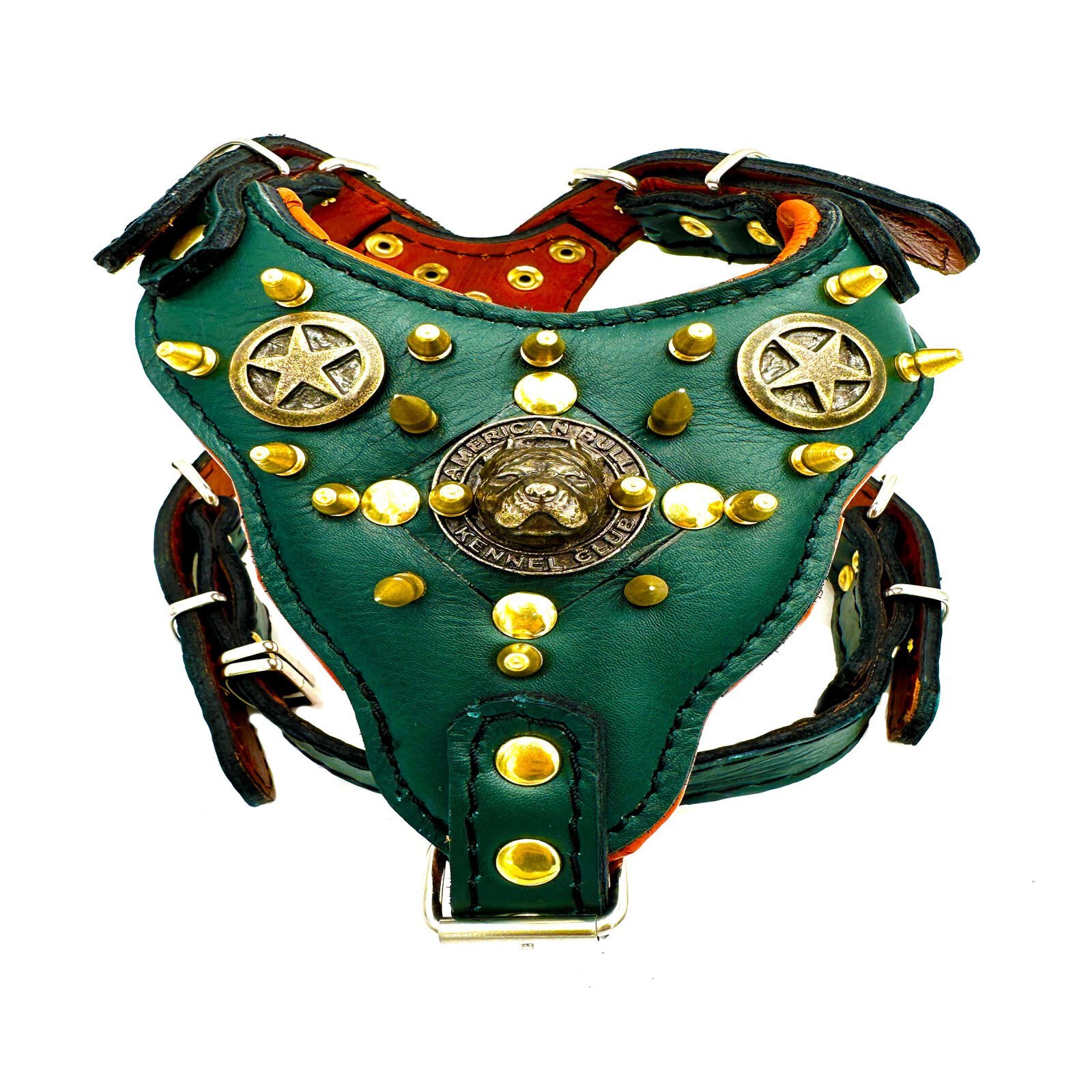 Green American Bully Head Handmade Leather Dog Harness