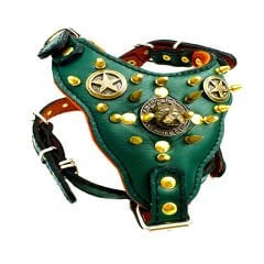 Green American Bully Head Handmade Leather Dog Harness