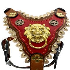 Brown-Red Lion Head Handmade Leather Dog Harness