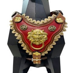 Brown-Red Lion Head Handmade Leather Dog Harness