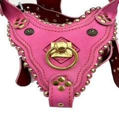 Pink Special Design Handmade Leather Dog Harness