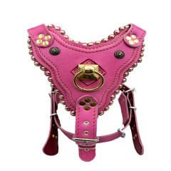 Pink Special Design Handmade Leather Dog Harness