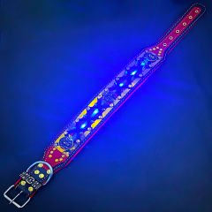Red-Black Viking Figure Spiked Handmade Leather Dog Collar With Led