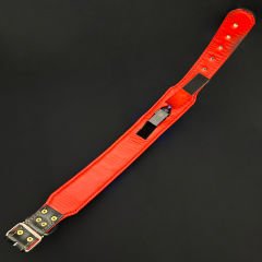 Red-Black Viking Figure Spiked Handmade Leather Dog Collar With Led