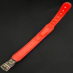 Red-Black Viking Figure Spiked Handmade Leather Dog Collar With Led