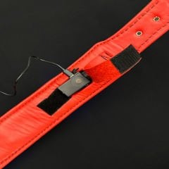 Red-Black Viking Figure Spiked Handmade Leather Dog Collar With Led